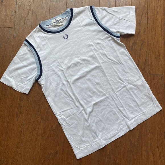 Fred Perry Rare VTG Collared White Vest Tee Large - Picture 1 of 4